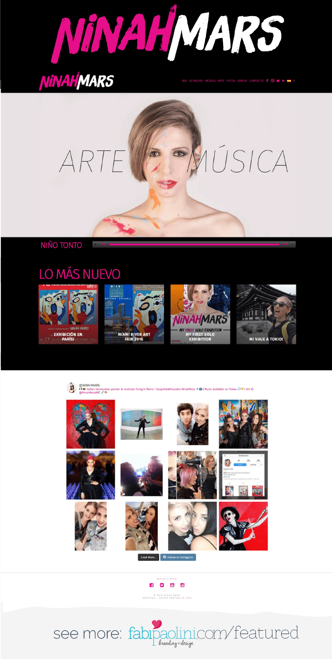 Ninah Mars artist and rock singer. Branding and web design. Click to see the whole logo and branding story!