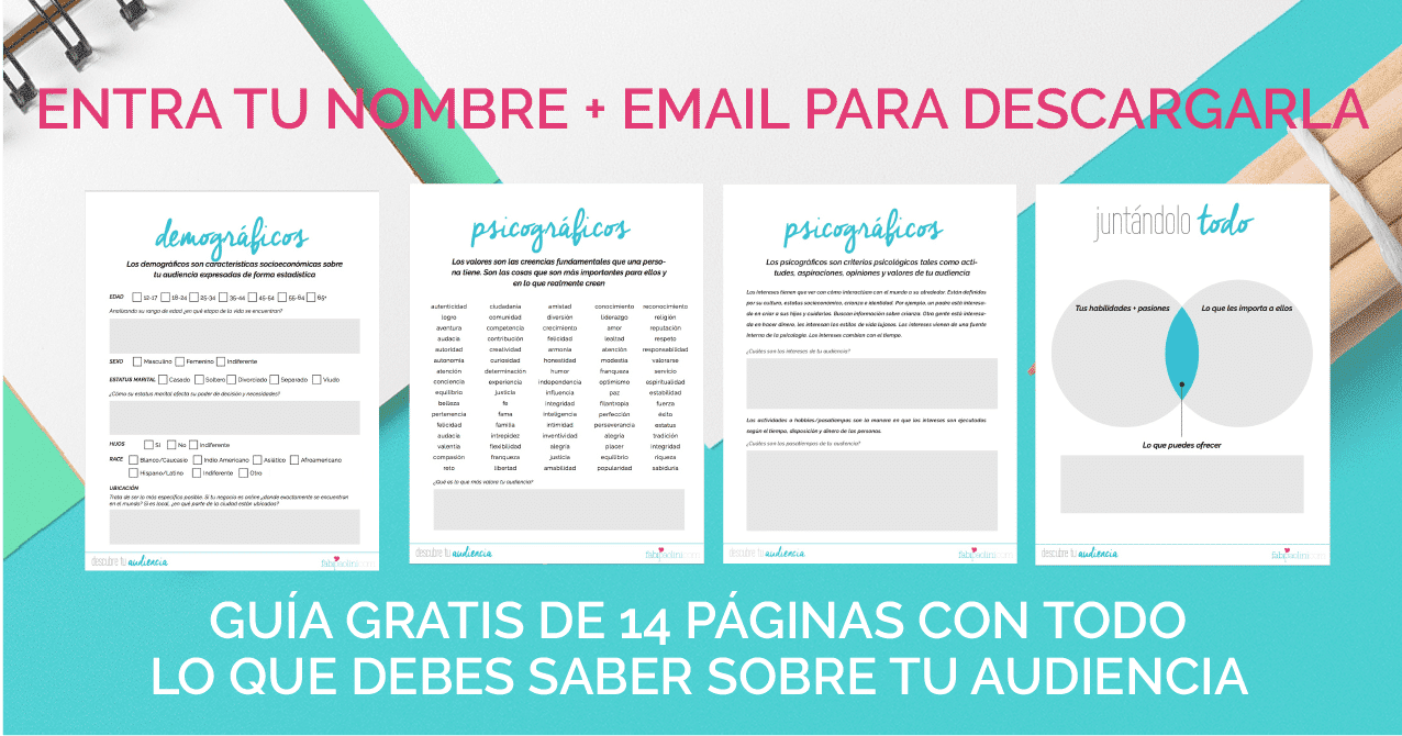 Descubre a tu audiencia y cliente ideal con esta guía gratis de 14 páginas. No te la quieres perder!